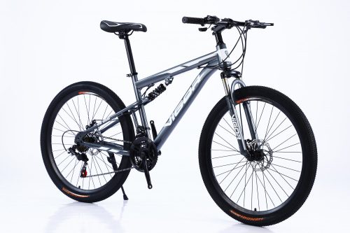 Bicicleta MTB, B55-Grey, Cadru 17”, gri/negru, 21 Viteze, Pedale MTB, Suspensie cu Arc, Frana de disc