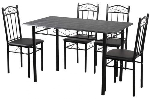 Set masa cu 4 scaune,  FUR-102-17B, 110x70x75 cm, negru, scaun tapitat pentru living sau bucatarie