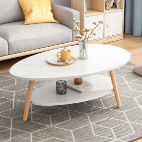   Măsuță de cafea ovală cu raft, FUR-1313-2, 100 x 50 x 42 cm, alb 