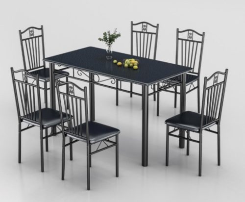 Set masă de sufragerie cu 6 scaune, FUR-603-17B, negru 