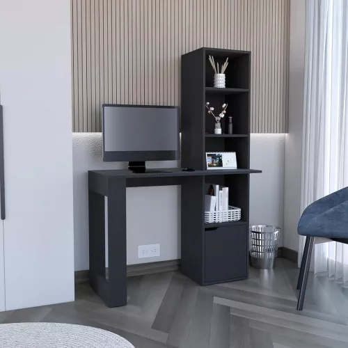 Birou cu rafturi și spațiu de depozitare 98,5x45x148cm negru FUR1234-2