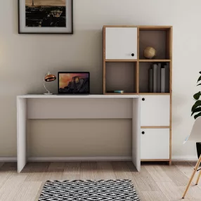   Birou cu rafturi și spațiu de depozitare 156x75x146cm alb FUR1235-1