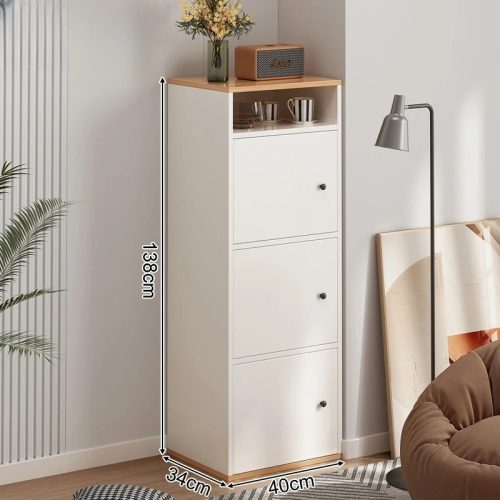 Comodă pentru dormitor, living, mobilier dulap cu 3 uși, 40 x 34 x 138 cm, alb FZ05