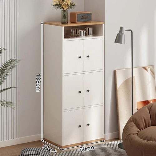 Comodă pentru dormitor, living, mobilier dulap cu 6 uși, 60 x 34 x 138 cm, alb FZ06