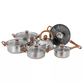  G012 Set de oale din inox 12 piese cu ceainic si manere  bachelita cu capace de sticla