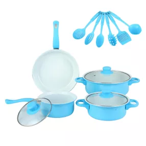   Set de tigăi antiaderente din 13 piese cu ustensile albastru deschis G26