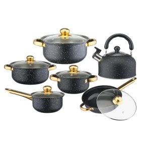 Set de vase inox 12 piese cu ceainic negru G31