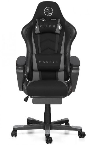 Scaun de gaming, Guru Master GM1-G-L, elegant, rotativ, inaltime ajustabila, cu suport picioare, negru/gri