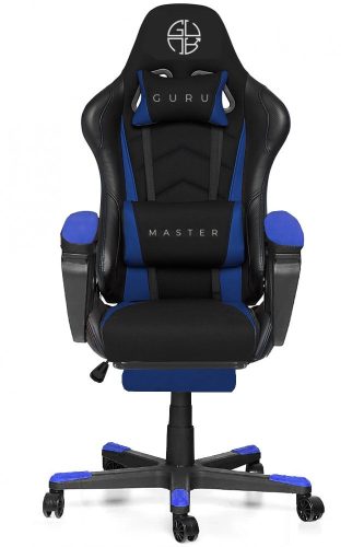 Guru Master GM2-B-L, scaun de gaming,  elegant, ergonomic, rotativ, cu suport picioare, negru/albastru