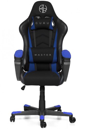 Scaun de gaming, Guru Master GM2-B, elegant, ergonomic, rotativ, negru/albastru