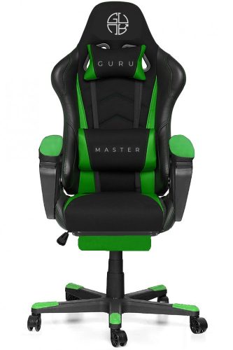 Guru Master GM2-GN-L, scaun de gaming,  elegant, ergonomic, rotativ, cu suport picioare, negru/verde