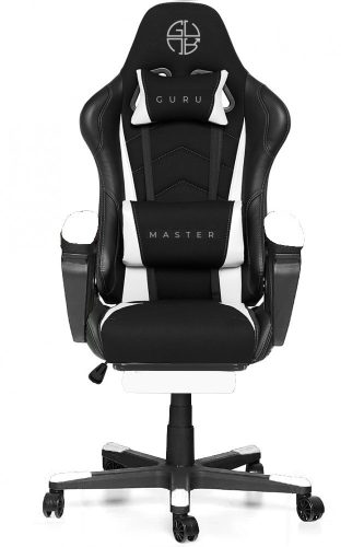 Guru Master GM2-W-L, scaun de gaming,  elegant, ergonomic, rotativ, cu suport picioare, negru/alb
