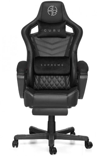 Guru Supreme GS1-W-L, scaun de gaming,  elegant, ergonomic, rotativ, cu suport picioare, negru/alb