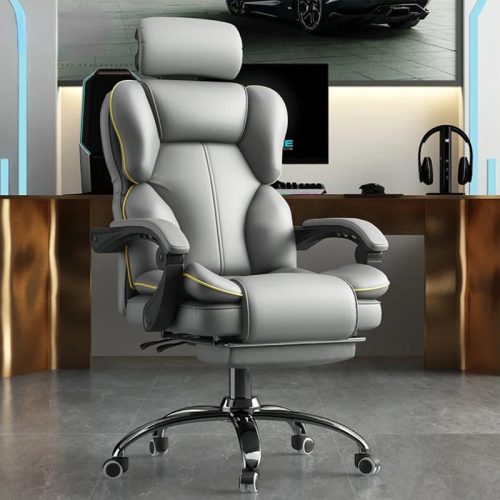 Scaun confortabil de birou rotativ cu suport pentru picioare, BeComfort, OC07-L, gri