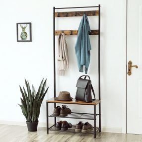   Suport pentru pantofi cu șezut și cuier rustic 70 x 31 x 175 cm BC STL-07